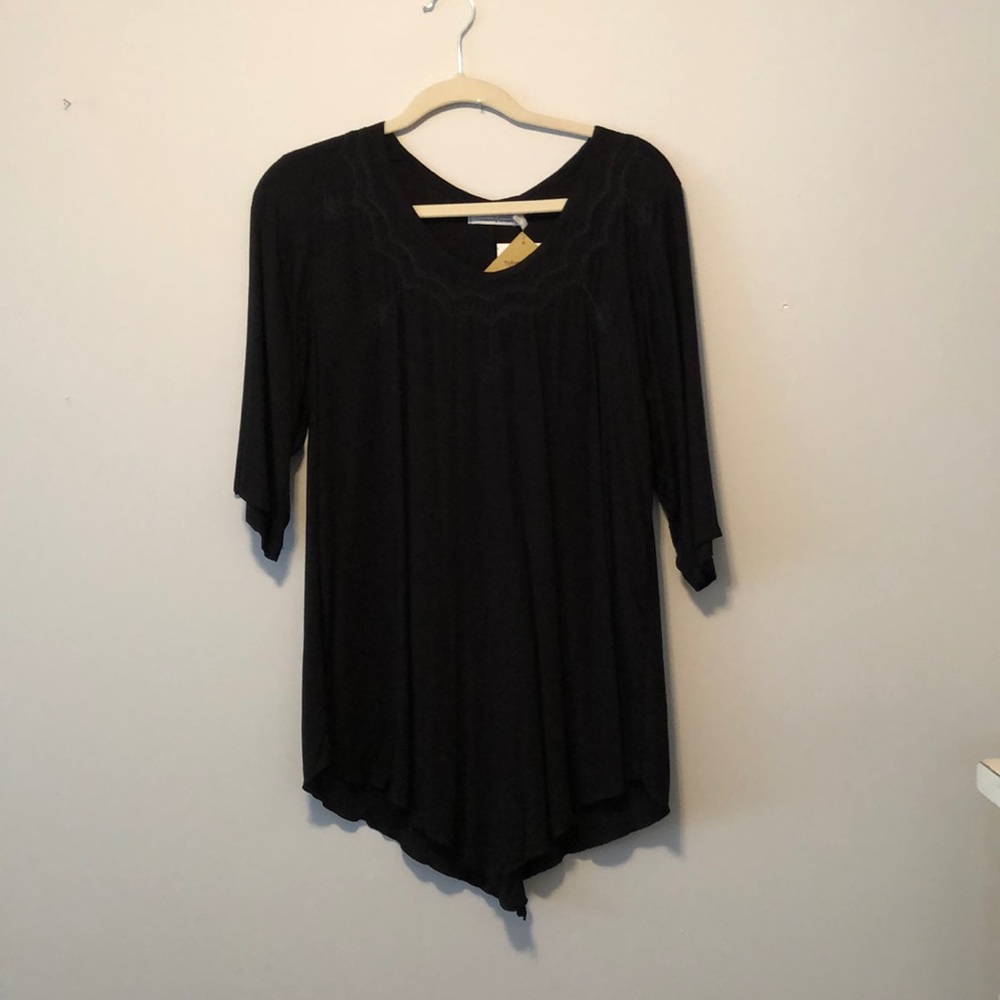 Tybee Island Black Embroidered Boho Top SM